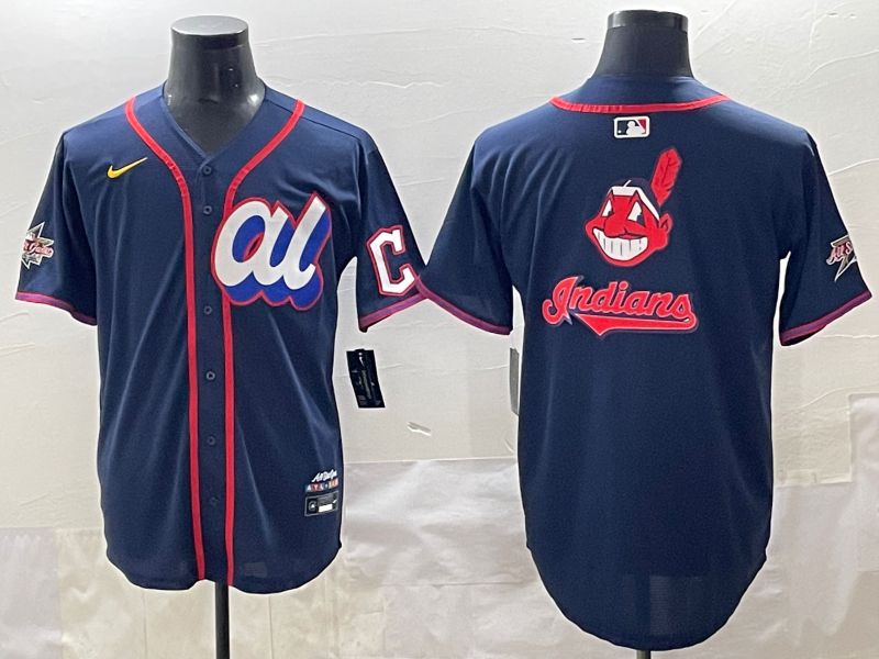 Men 2025 Cleveland Indians Blank Drak Blue All star Blank Blue Nike MLB Jersey style 3